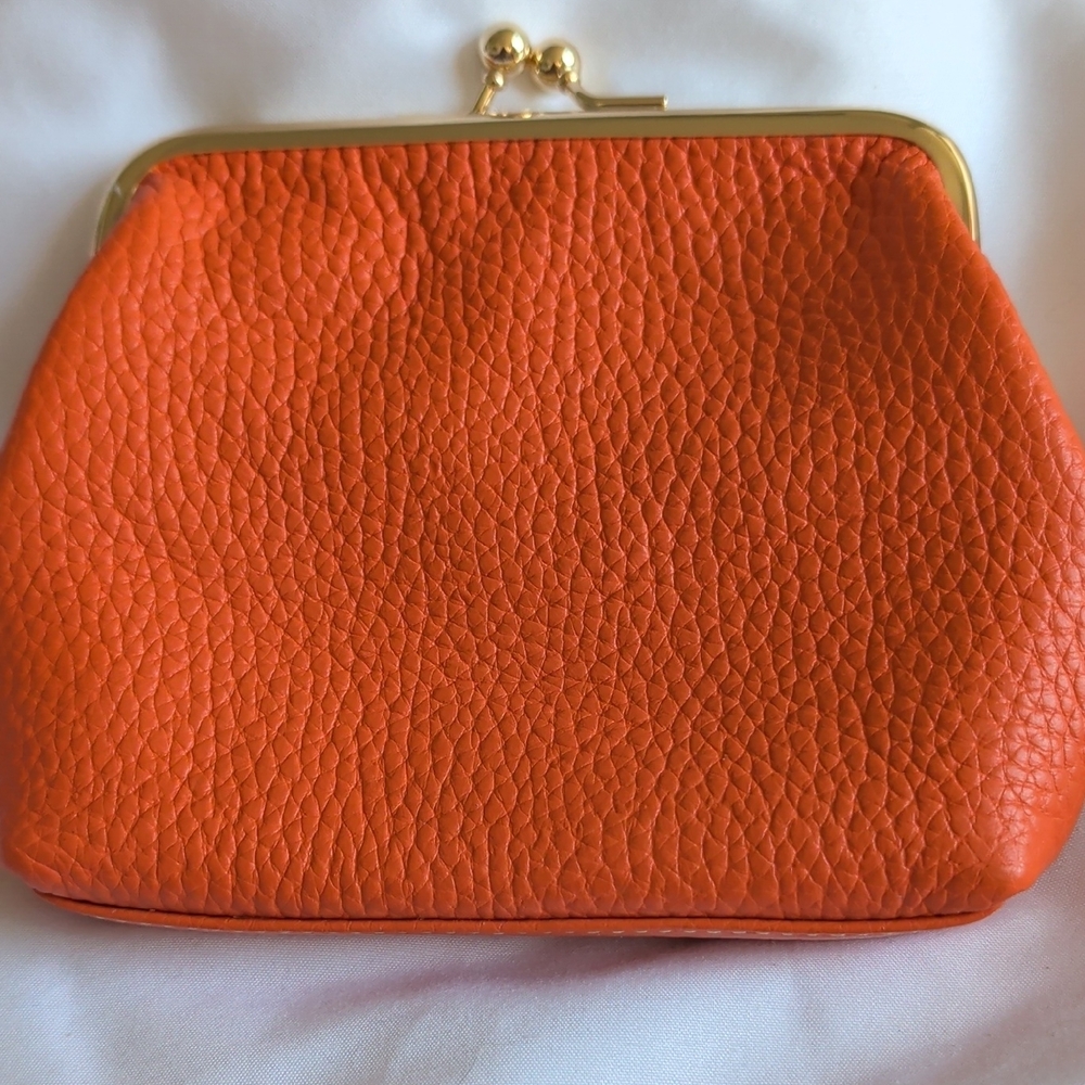 Dooney & Bourke Orange Pebbled Leather Kiss-Lock Coin Purse - Picture 2 of 3